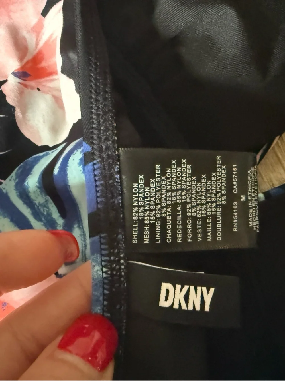 Tropical Print One-Piece Swimsuit in Black with Blue & Coral Leaves by DKNY - Picture 3 of 3